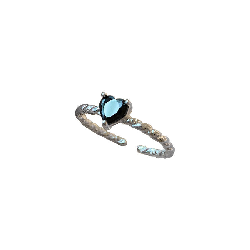 Anillo S925 de Plata Esterlina con Zirconia Negra y Diseño de Torsión de Amor